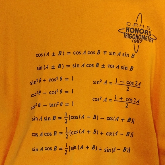 26 YR Vintage!! 1997 CPHS Honors Trigonometry Sweatshirt - Size XL - Picture 3 of 6